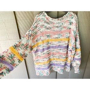 & Merci Color Block Sweater Pink Yellow Purple L